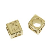 5mm Cube alphabet letter bead with large hole - K - Gold plated 3 micron x1