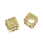 5mm Cube alphabet letter bead with large hole - K - Gold plated 3 micron x1