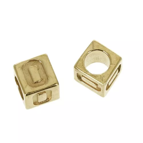 5mm Cube alphabet letter bead with large hole - O - Gold plated 3 micron x1