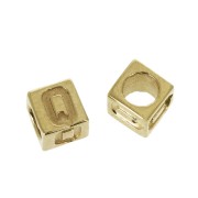 5mm Cube alphabet letter bead with large hole - Q - Gold plated 3 micron x1|raw }}