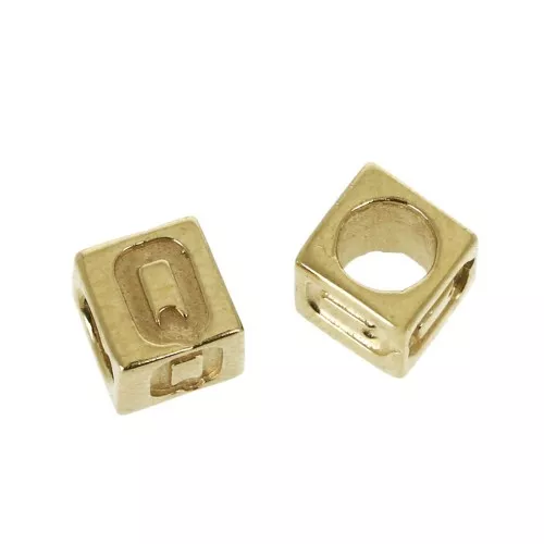 5mm Cube alphabet letter bead with large hole - Q - Gold plated 3 micron x1