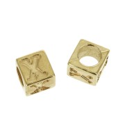 5mm Cube alphabet letter bead with large hole - X - Gold plated 3 micron x1|raw }}
