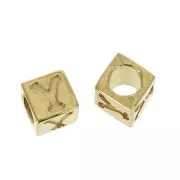 5mm Cube alphabet letter bead with large hole - Y - Gold plated 3 micron x1