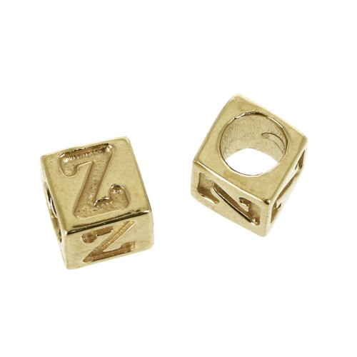 5mm Cube alphabet letter bead with large hole - Z - Gold plated 3 micron x1