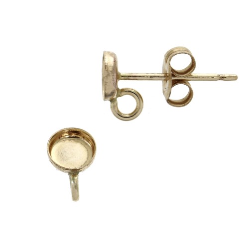 Round earstuds for a 4 mm cabochon - closed ring - Gold Filled x2