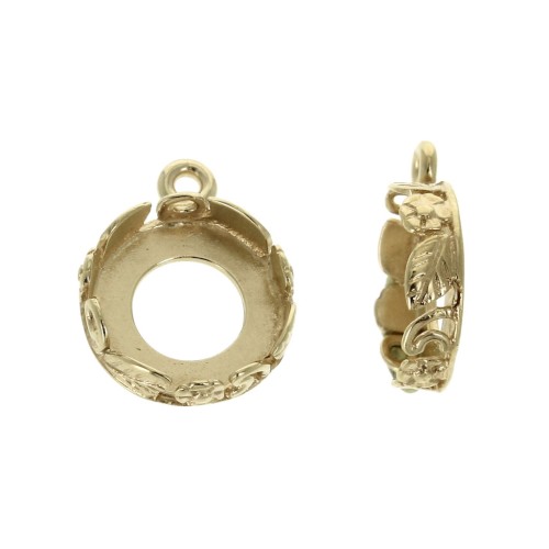 Round worked pendant for 10mm flat back cabochon - Gold plated 3 micron x1