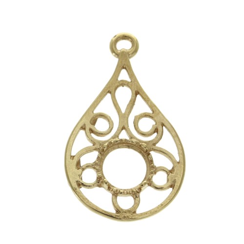 25x15mm Openwork drop pendant - for 6mm cabochon - Gold plated 3 micron x