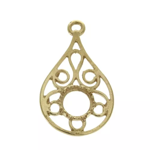 25x15mm Openwork drop pendant - for 6mm cabochon - Gold plated 3 micron x