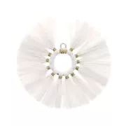 53mm Fan pendant with raffia tassels - White - Gold Tone x1