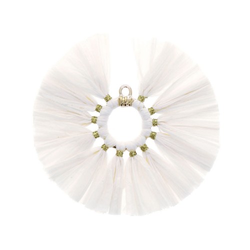 53mm Fan pendant with raffia tassels - White - Gold Tone x1