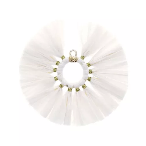 53mm Fan pendant with raffia tassels - White - Gold Tone x1