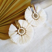 53mm Fan pendant with raffia tassels - White - Gold Tone x1