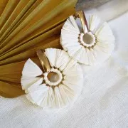 53mm Fan pendant with raffia tassels - White - Gold Tone x1