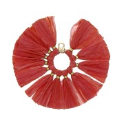 53mm Fan pendant with raffia tassels - Red - Gold Tone x1