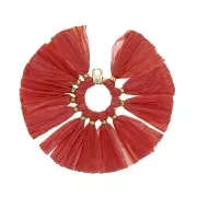 53mm Fan pendant with raffia tassels - Red - Gold Tone x1