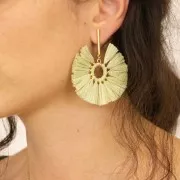 53mm Fan pendant with raffia tassels - Red - Gold Tone x1