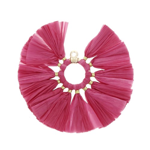 53mm Fan pendant with raffia tassels - Raspberry - Gold Tone x1