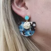 11.5x9mm Epoxy resin round earstuds with ring - Fine Gold Plated - Pink x2