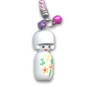 Decorated wooden Kokeshi doll 40mm White x1