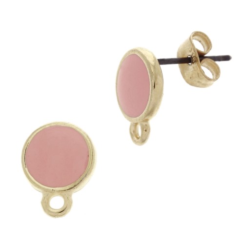 11.5x9mm Epoxy resin round earstuds with ring - Fine Gold Plated - Coral Pink x2