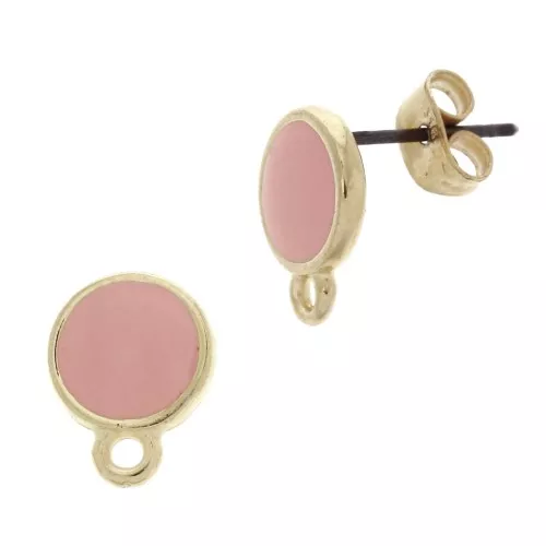 11.5x9mm Epoxy resin round earstuds with ring - Fine Gold Plated - Coral Pink x2
