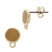 11.5x9mm Epoxy resin round earstuds with ring - Fine Gold Plated - Mustard x2|raw }}