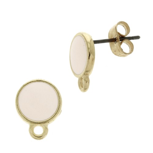 11.5x9mm Epoxy resin round earstuds with ring - Fine Gold Plated - Nude x2