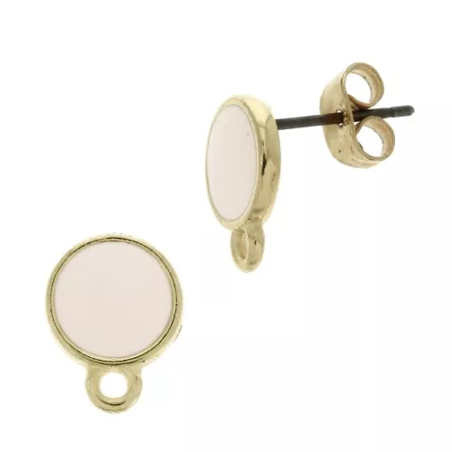 11.5x9mm Epoxy resin round earstuds with ring - Fine Gold Plated - Nude x2