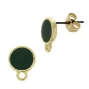 11.5x9mm Epoxy resin round earstuds with ring - Fine Gold Plated - Fir Green x2