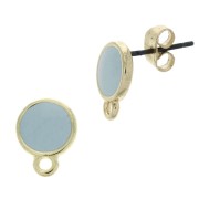 11.5x9mm Epoxy resin round earstuds with ring - Fine Gold Plated - Blue x2|raw }}