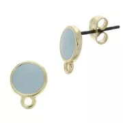 11.5x9mm Epoxy resin round earstuds with ring - Fine Gold Plated - Blue x2