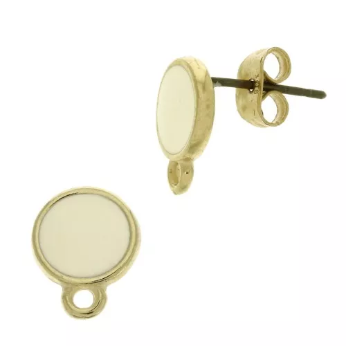 11.5x9mm Epoxy resin round earstuds with ring - Fine Gold Plated - Pastel Yellowx2