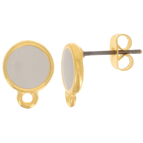 11.5x9mm Epoxy resin round earstuds with ring - Fine Gold Plated - Taupe x2