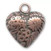 Heart pendant 27mm Old copper tone x1