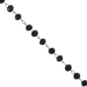 Chain with 3mm faceted glass beads in stainless steel - Black x1m