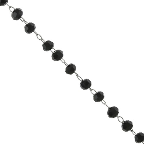 Chain with 3mm faceted glass beads in stainless steel - Black x1m