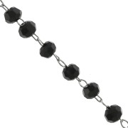 Chain with 3mm faceted glass beads in stainless steel - Black x1m