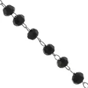 Chain with 3mm faceted glass beads in stainless steel - Black x1m