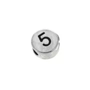 7m Round metal alphabet bead - Figure 5 - Antique Silver Tone x1
