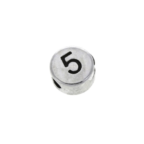 7m Round metal alphabet bead - Figure 5 - Antique Silver Tone x1