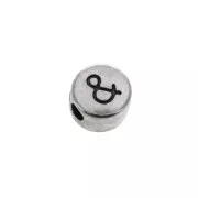 7m Round metal alphabet bead - symbol & - Antique Silver Tone x1