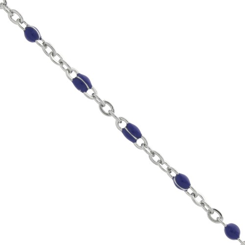 Chain with 2mm epoxy resin beads - Stainless steel - Navy Blue x1m