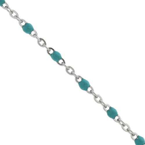 Chain with 2mm epoxy resin beads - Stainless steel - Turquoise x1m