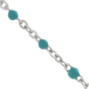 Chain with 2mm epoxy resin beads - Stainless steel - Turquoise x1m