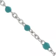 Chain with 2mm epoxy resin beads - Stainless steel - Turquoise x1m