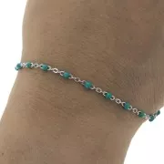 Chain with 2mm epoxy resin beads - Stainless steel - Turquoise x1m