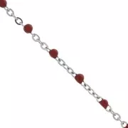 Chain with 2mm epoxy resin beads - Stainless steel - Red x1m