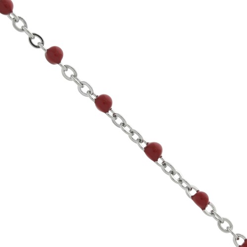 Chain with 2mm epoxy resin beads - Stainless steel - Red x1m
