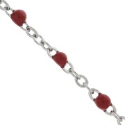 Chain with 2mm epoxy resin beads - Stainless steel - Red x1m