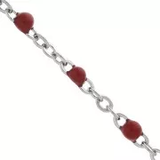 Chain with 2mm epoxy resin beads - Stainless steel - Red x1m